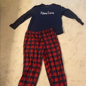 Nautica Kids Pajama Set - Navy Top with Red and Black Plaid Pants